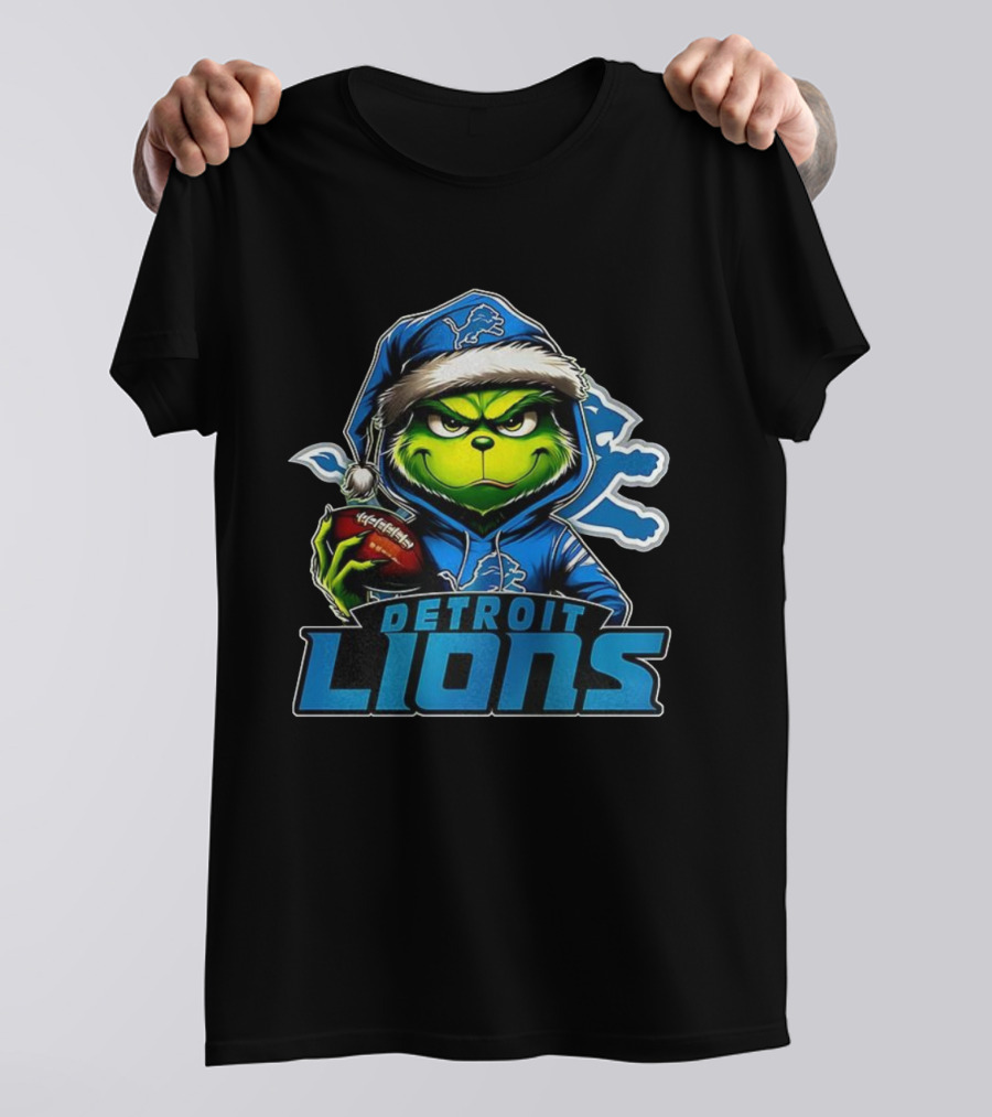 Detroit Lions NFL Grinch Christmas Football Theme T-Shirt