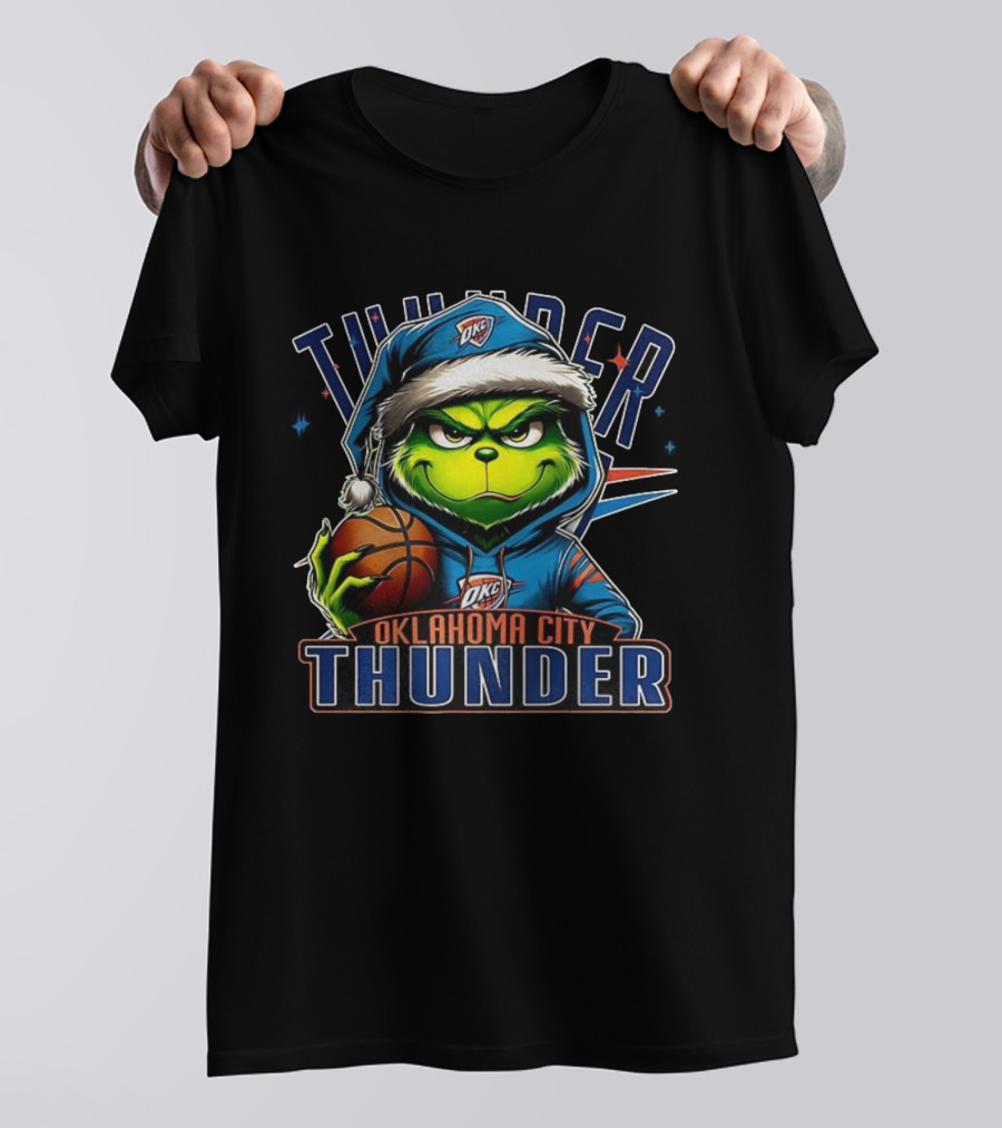 Oklahoma City Thunder Christmas Grinch Basketball Santa Hat T-Shirt