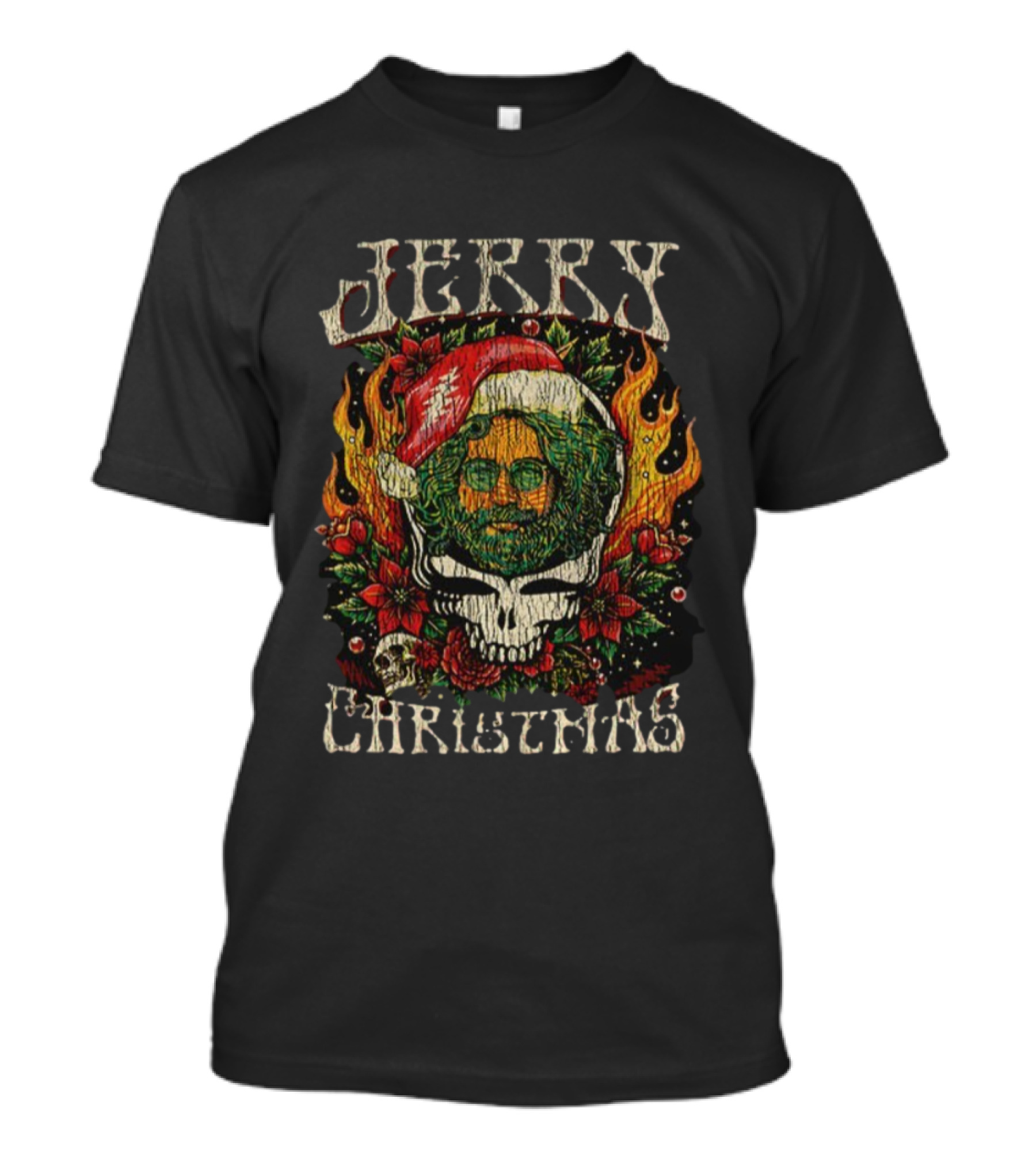 Jerry Christmas Grateful Dead Santa Claus Merry Christmas Skull Wreath T-Shirt