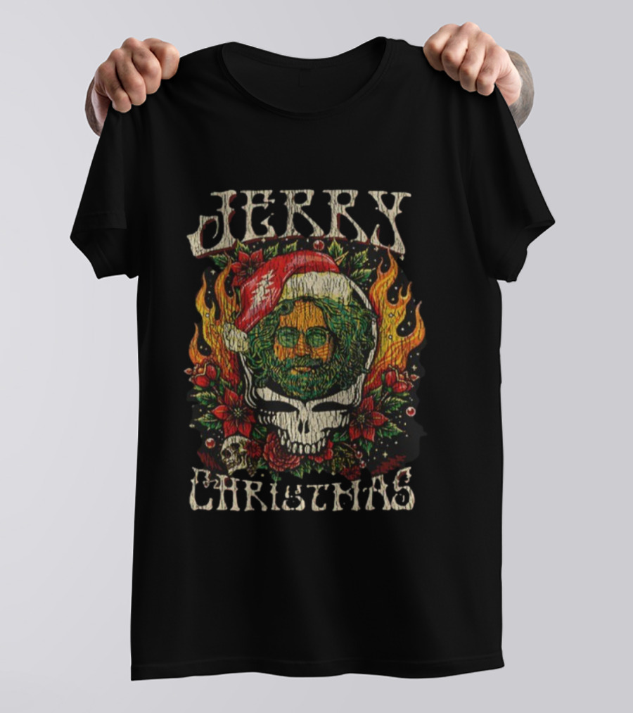 Jerry Christmas Grateful Dead Santa Claus Merry Christmas Skull Wreath T-Shirt