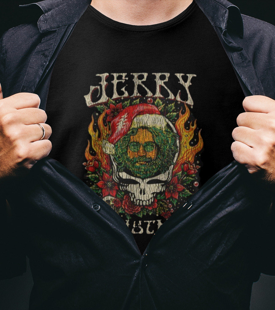 Jerry Christmas Grateful Dead Santa Claus Merry Christmas Skull Wreath T-Shirt