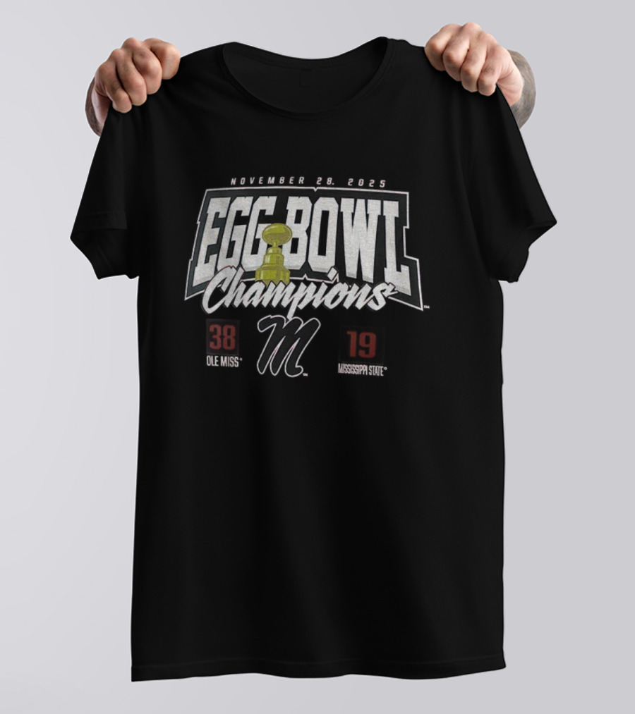 Ole Miss Rebels 38-19 Mississippi State Bulldogs 2025 Egg Bowl Champions T-Shirt