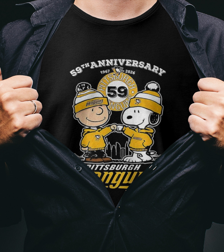 Snoopy Charlie Brown Pittsburgh Penguins 59th Anniversary 1967-2026 T-Shirt