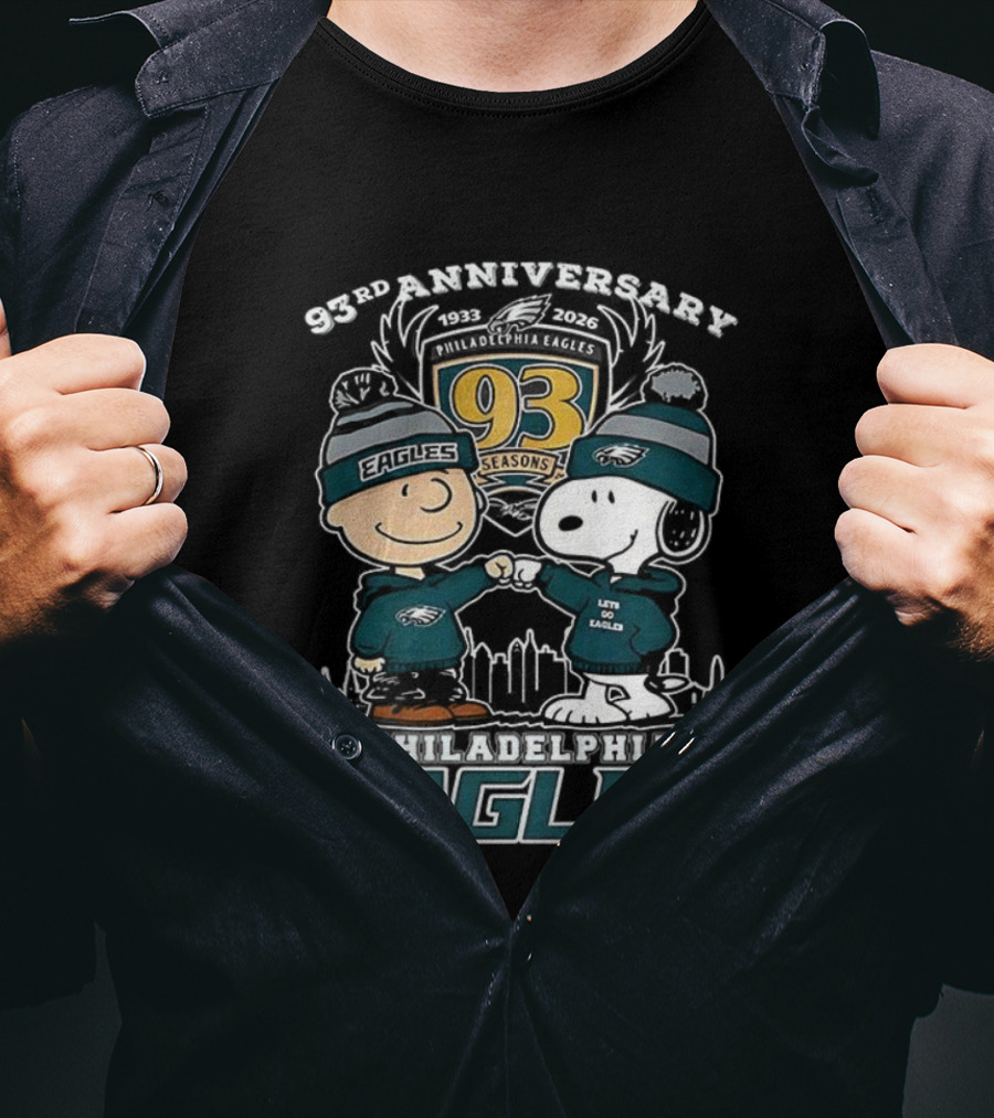 Snoopy Charlie Brown Philadelphia Eagles 93rd Anniversary 1933-2026 T-Shirt