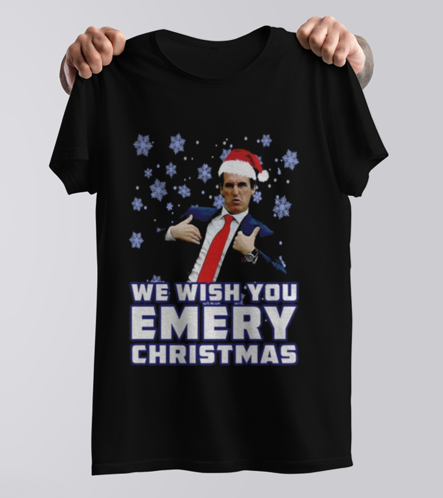 Unai Emery Santa Hat We Wish You Emery Christmas Holiday Design T-Shirt