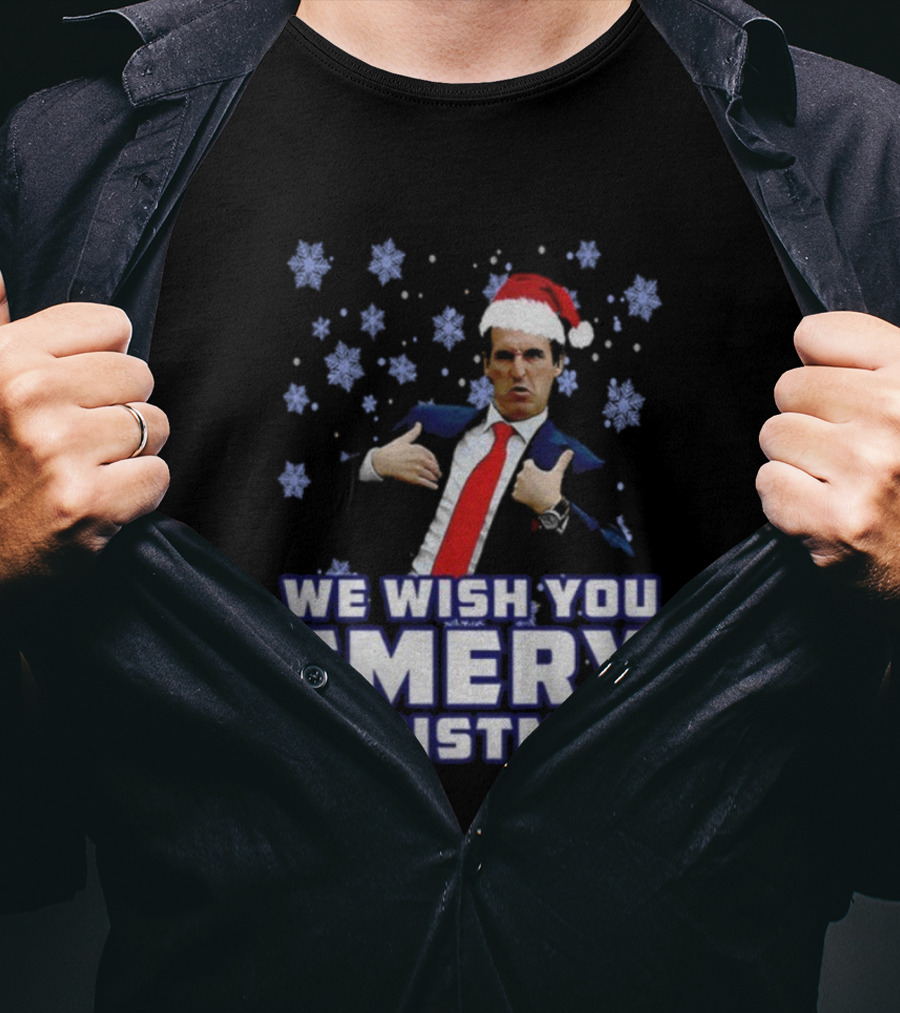 Unai Emery Santa Hat We Wish You Emery Christmas Holiday Design T-Shirt