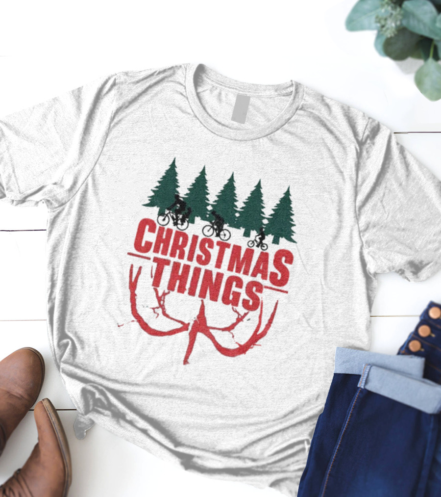 Christmas Things Merry Upside Down Xmas Funny Holiday Reindeer Trees T-Shirt