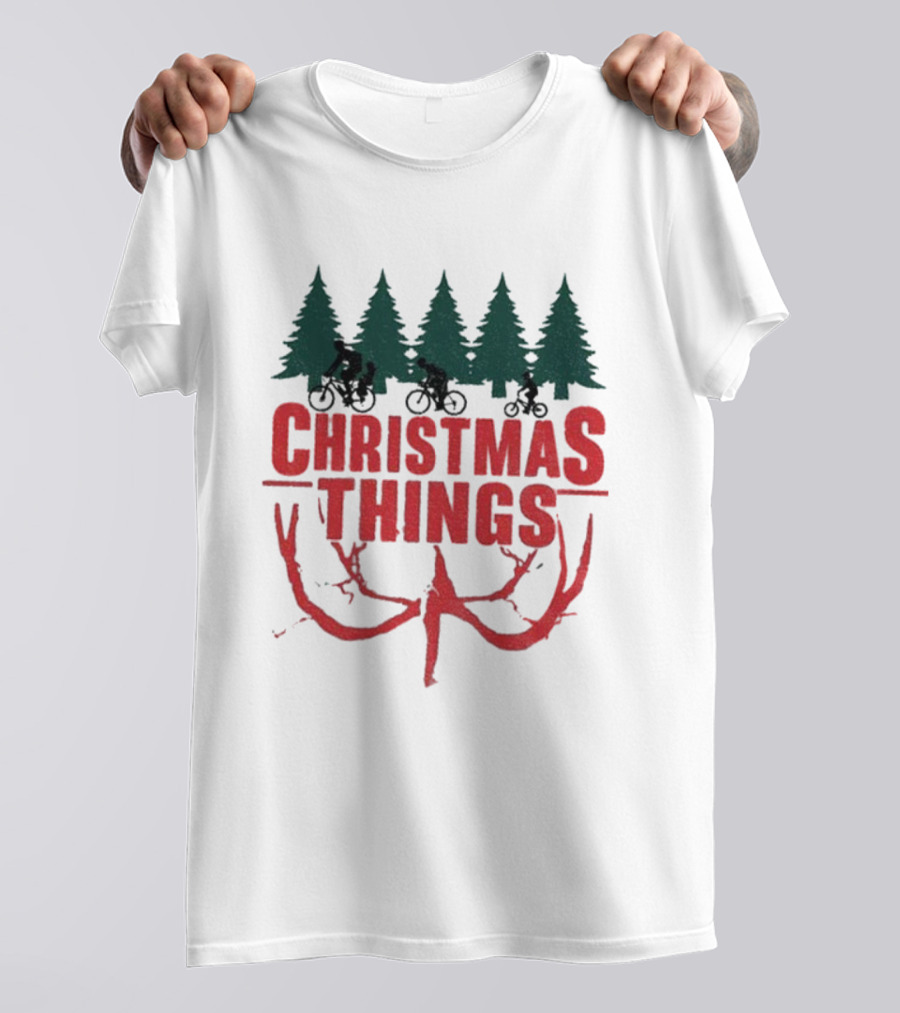 Christmas Things Merry Upside Down Xmas Funny Holiday Reindeer Trees T-Shirt
