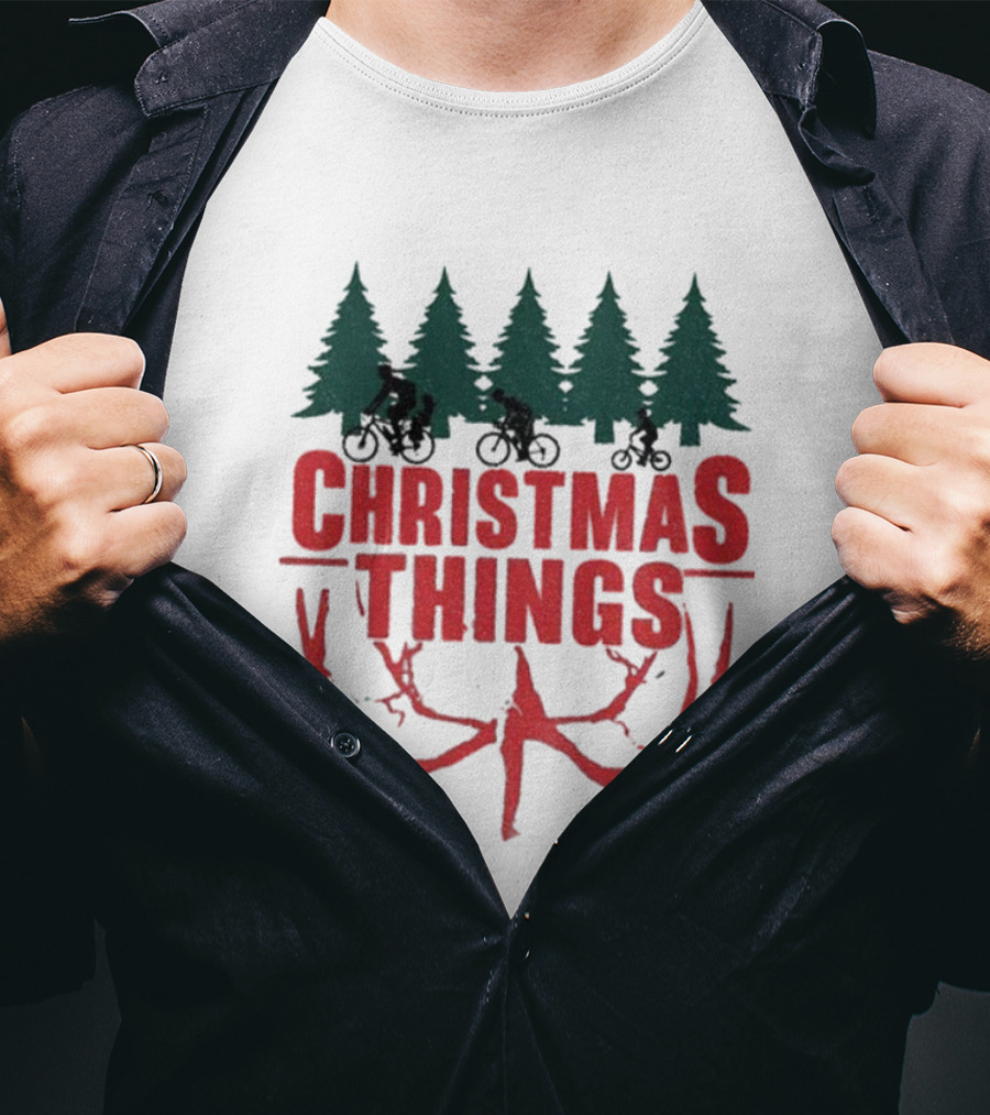Christmas Things Merry Upside Down Xmas Funny Holiday Reindeer Trees T-Shirt