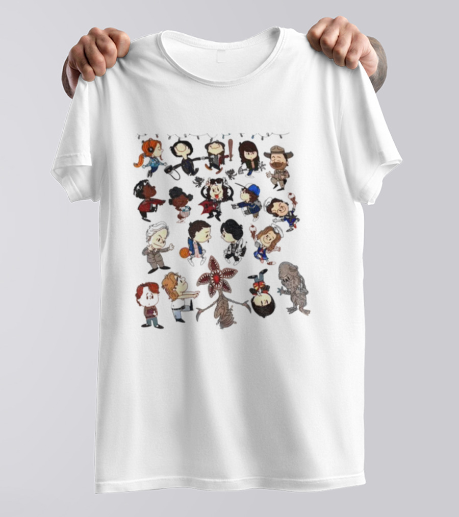 Stranger Things Season 5 Chibi Characters Eleven Mike Demogorgon Max Dustin And Hopper T-Shirt