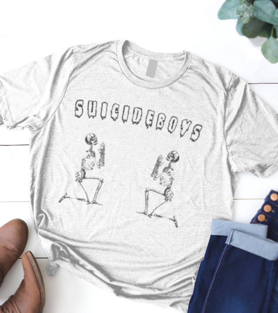 SUICIDEBOYS Skeleton Figures Kneeling Design T-Shirt