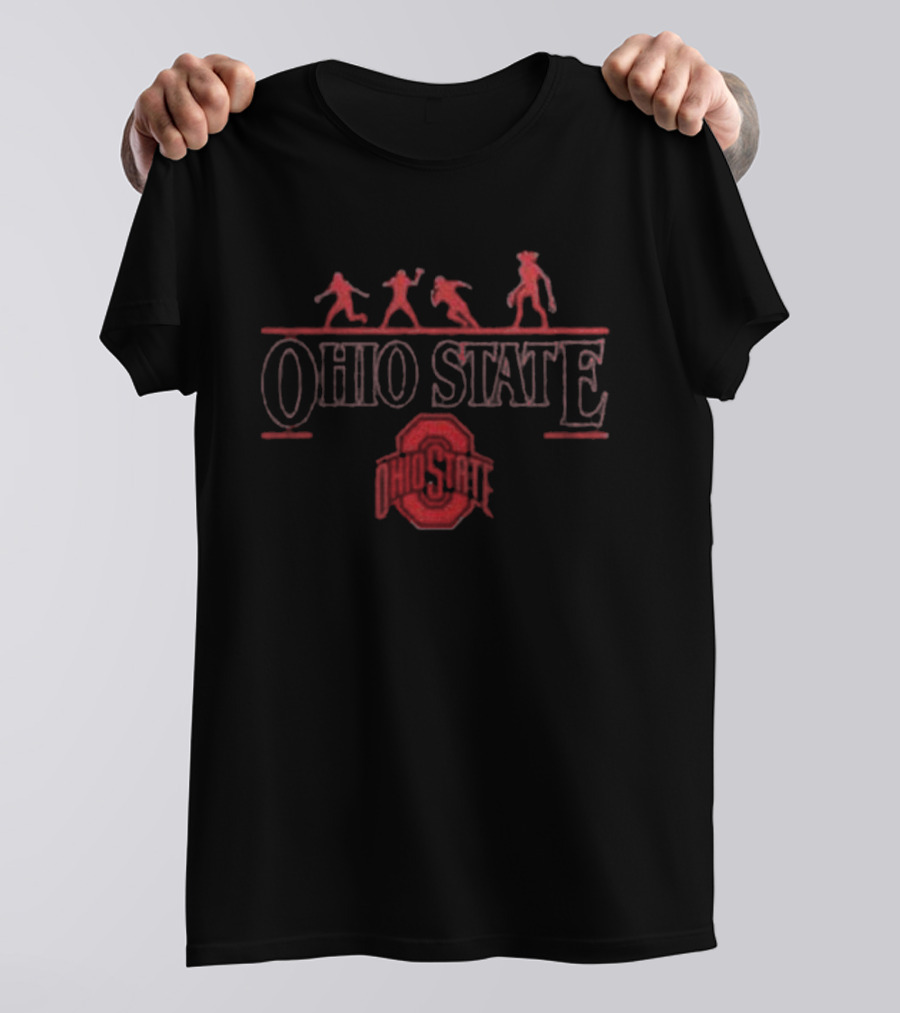 Ohio State Buckeyes Stranger Things Demogorgon 2025 Upside Down Football Players Silhouette T-Shirt