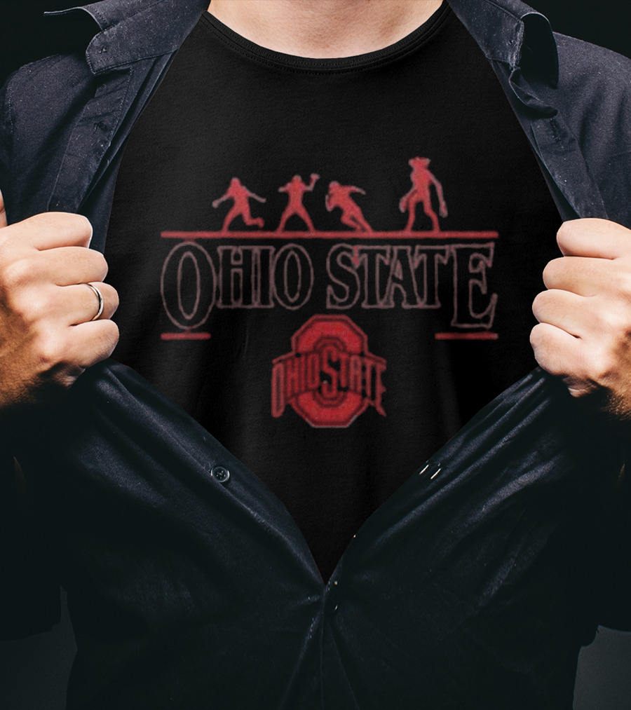 Ohio State Buckeyes Stranger Things Demogorgon 2025 Upside Down Football Players Silhouette T-Shirt