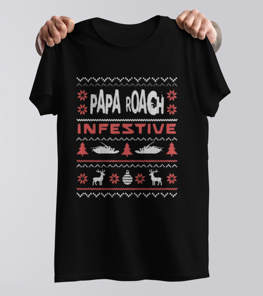 Papa Roach Infestive Ugly Christmas Holiday Festive Sweater Style T-Shirt