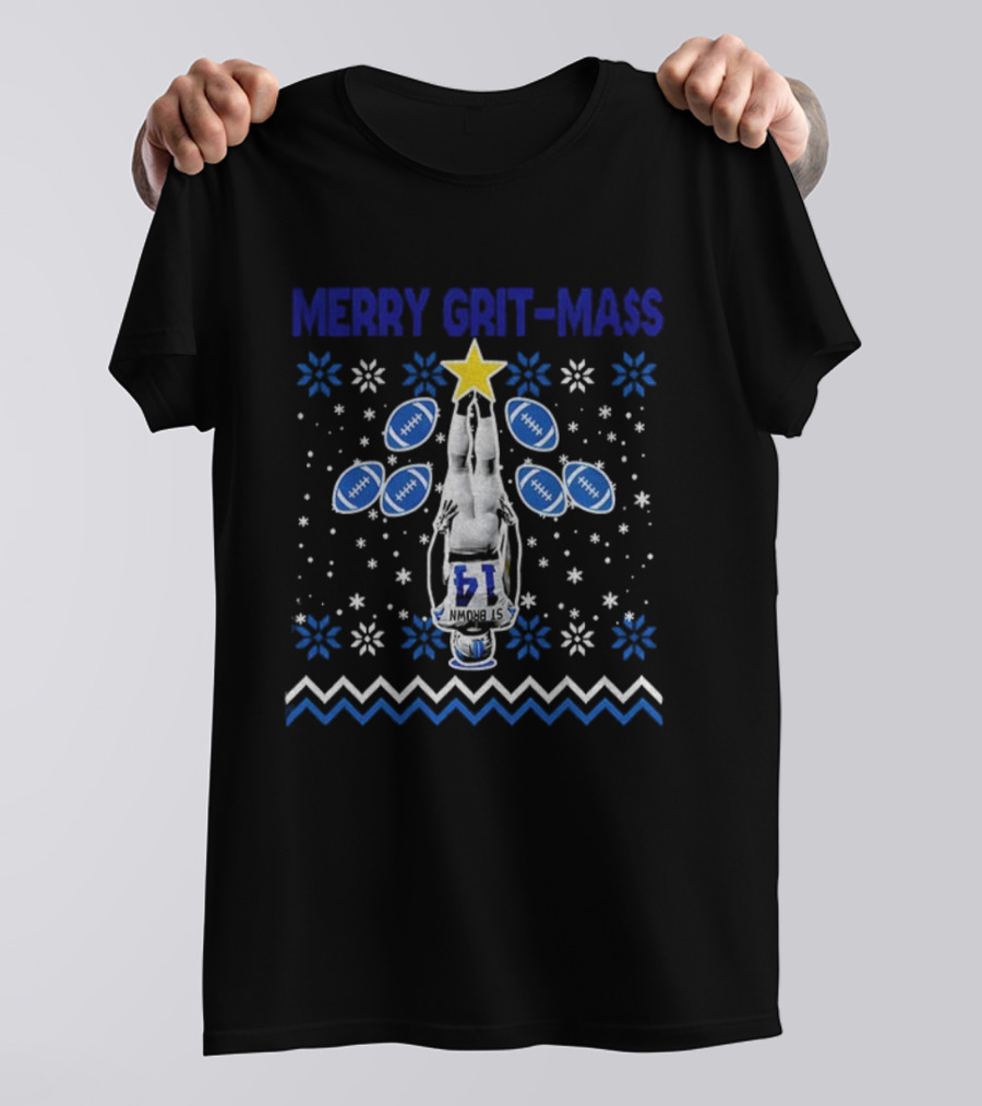 Amon-Ra St Brown Merry Grit-Mas Football Star Design T-Shirt