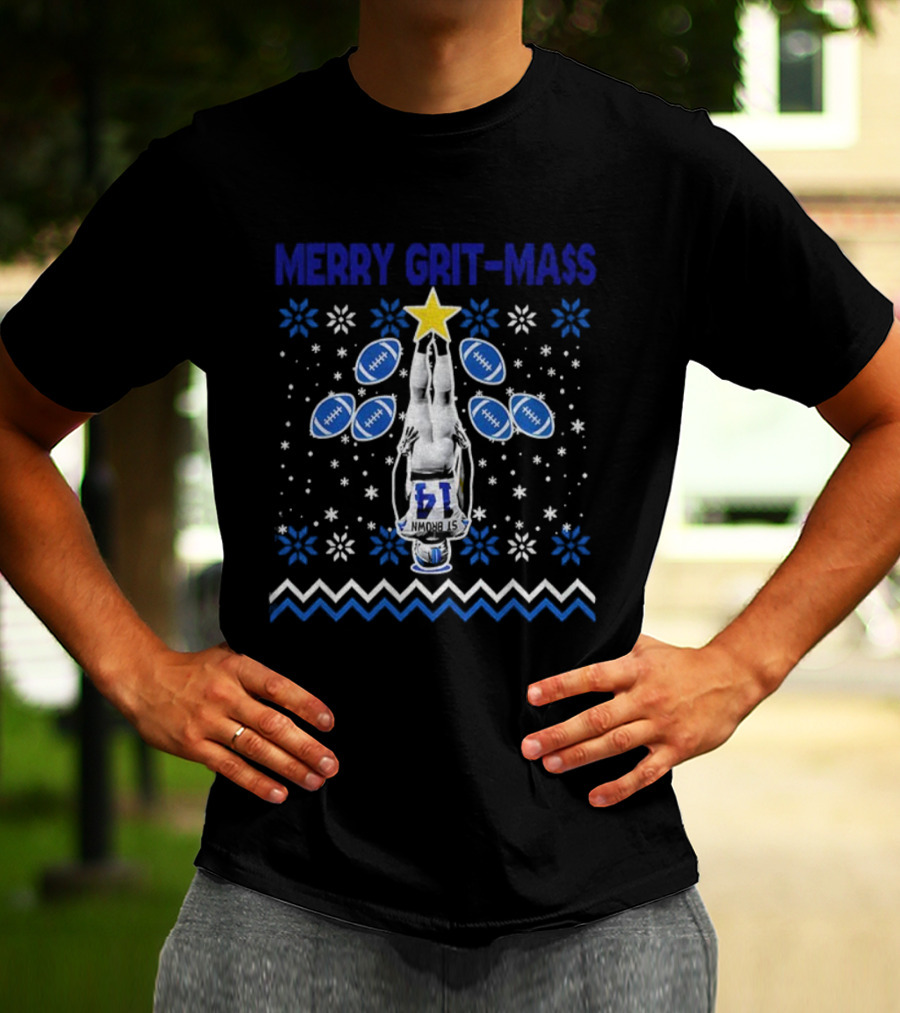 Amon-Ra St Brown Merry Grit-Mas Football Star Design T-Shirt