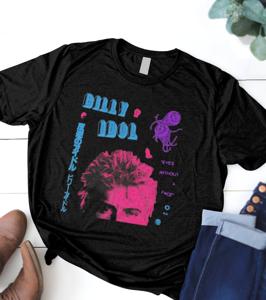 Billy Idol Eyes Without A Face Japanese Text Retro Style T-Shirt
