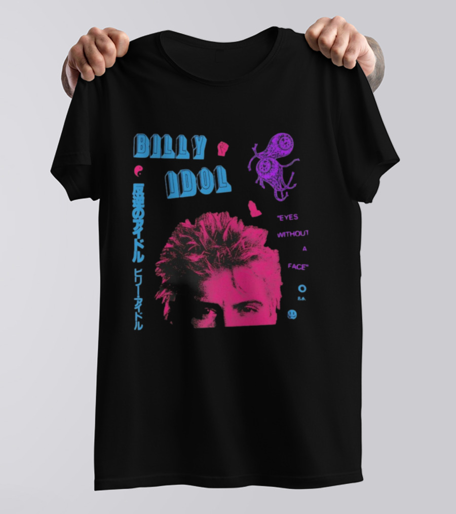 Billy Idol Eyes Without A Face Japanese Text Retro Style T-Shirt