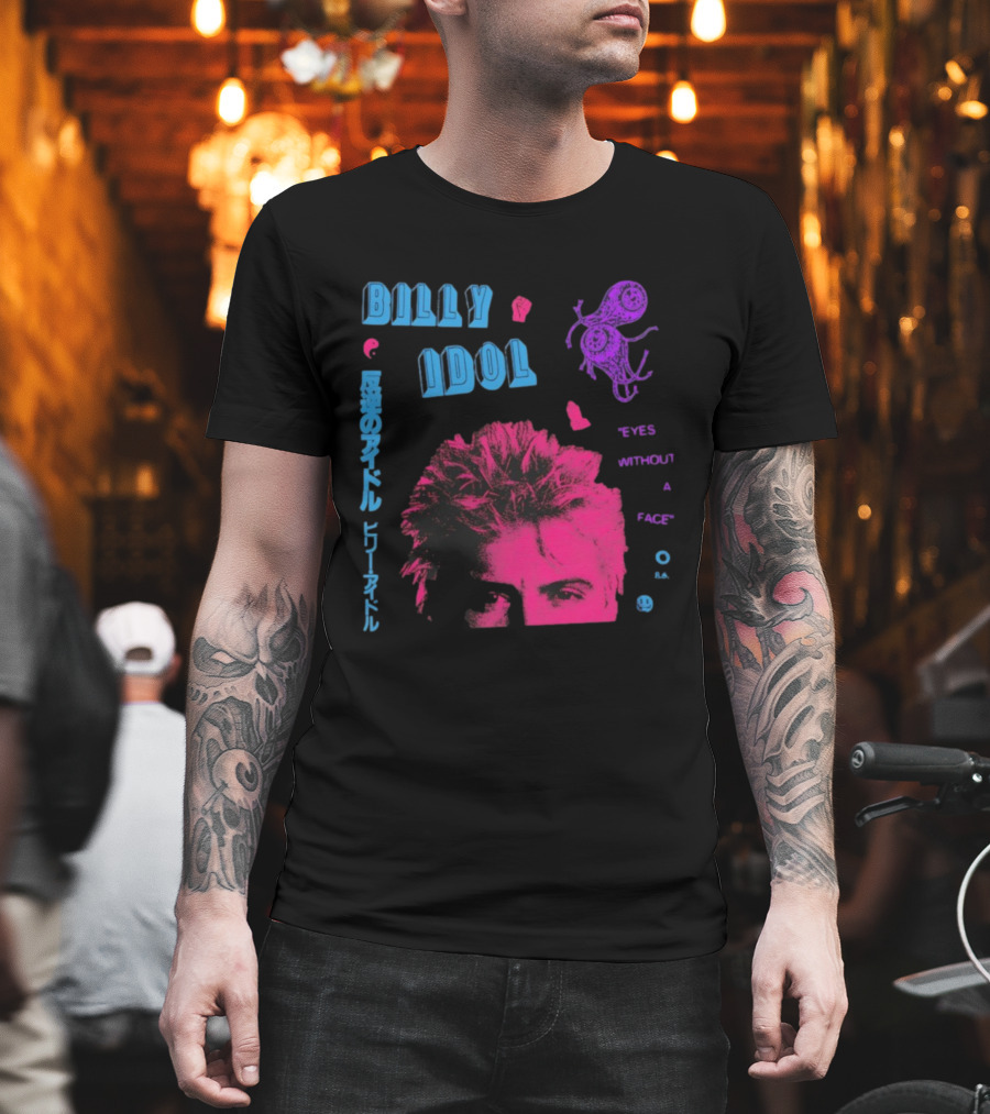 Billy Idol Eyes Without A Face Japanese Text Retro Style T-Shirt