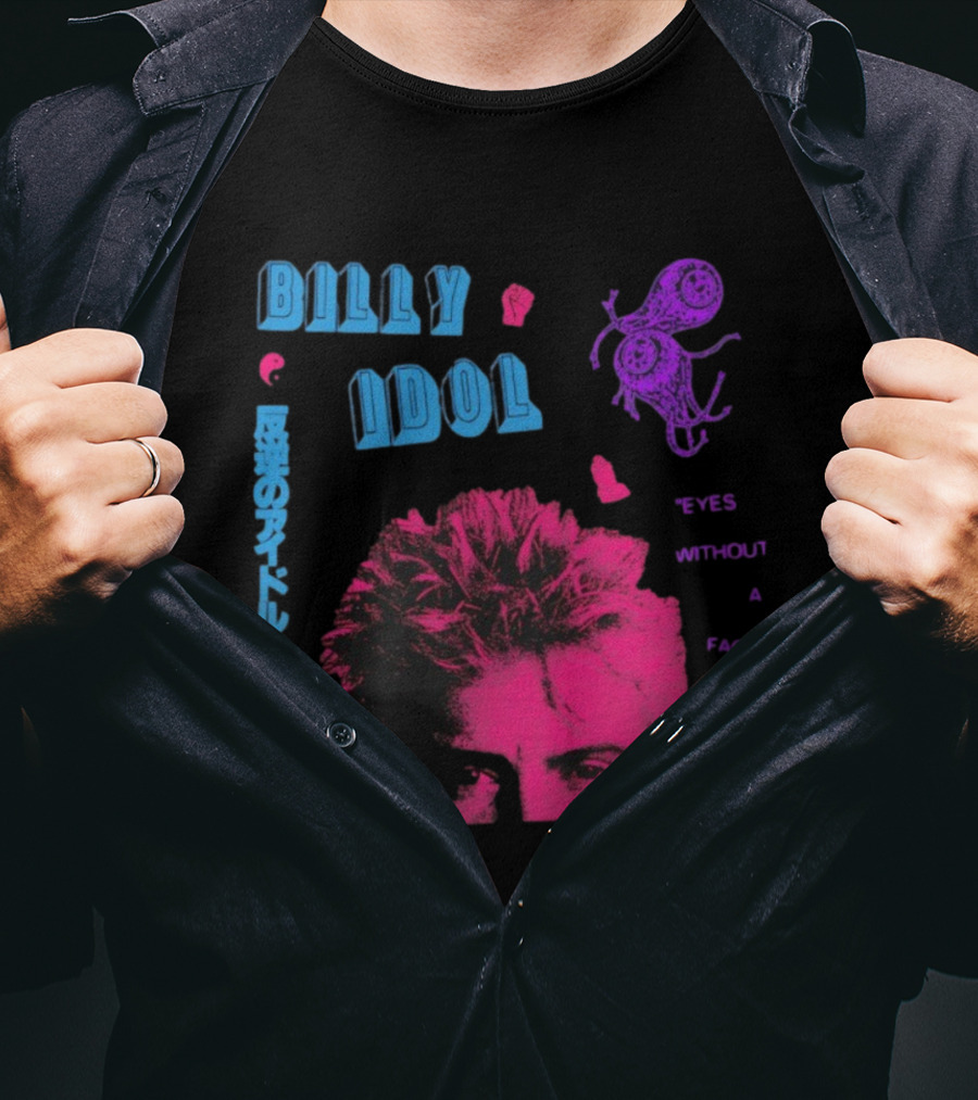Billy Idol Eyes Without A Face Japanese Text Retro Style T-Shirt