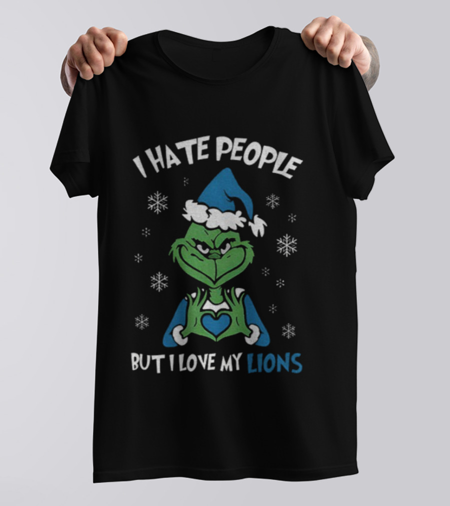 I Hate People But I Love My Lions Grinch Christmas Snowflakes T-Shirt