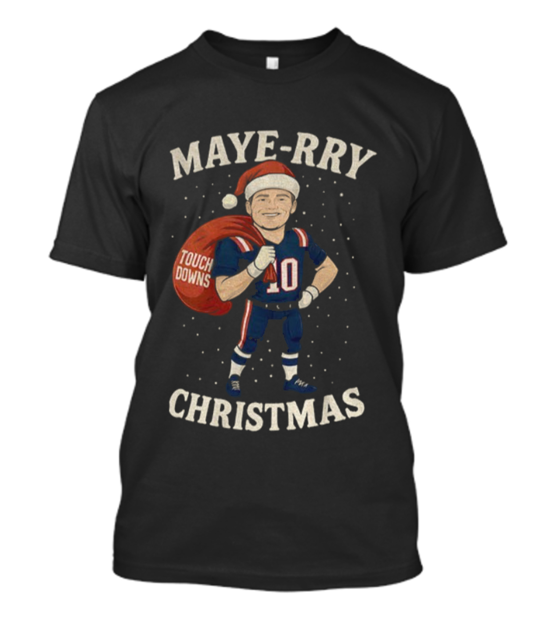 Maye-Rry Touchdowns Christmas Football Santa T-Shirt