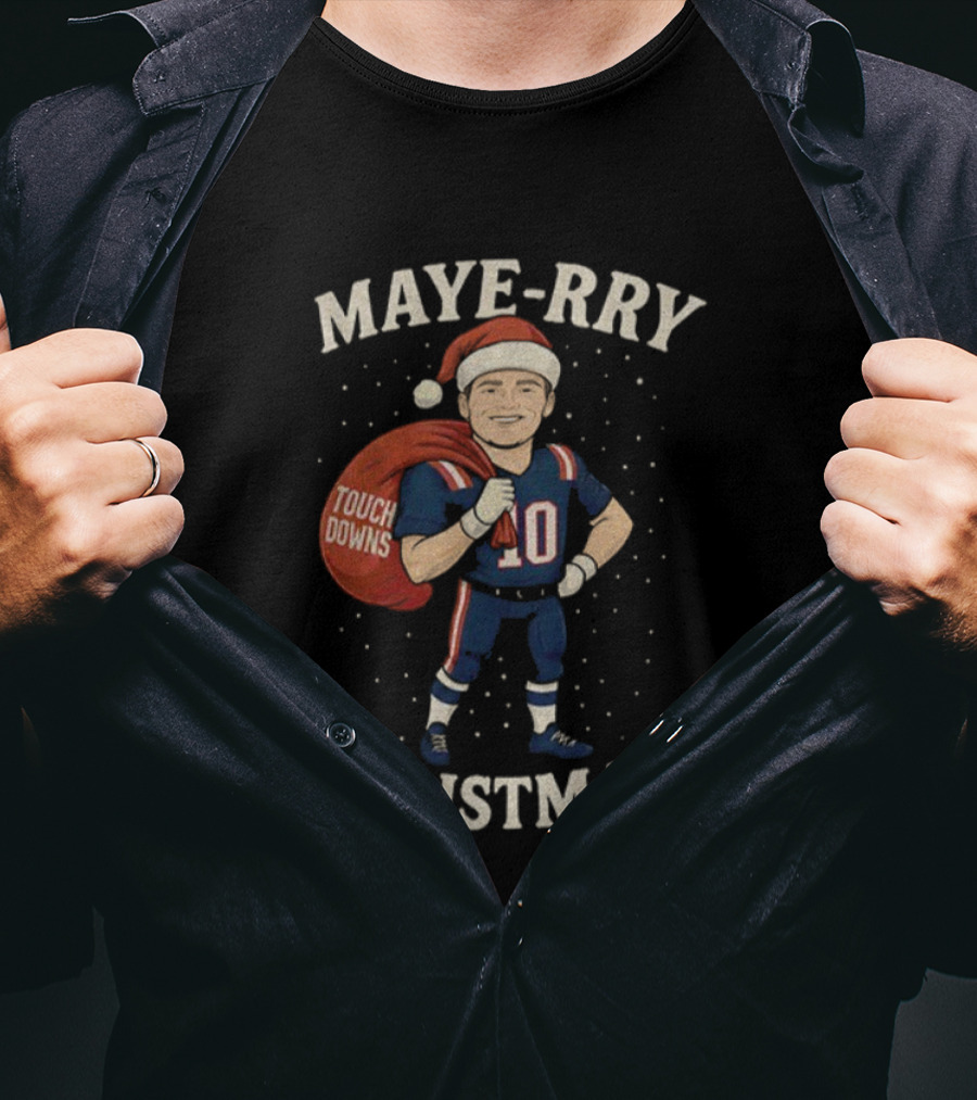 Maye-Rry Touchdowns Christmas Football Santa T-Shirt