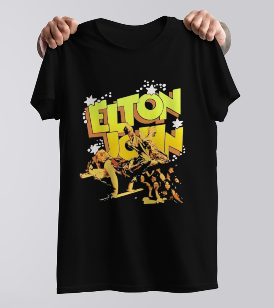 Elton John Live Performance Stars Retro Style T-Shirt