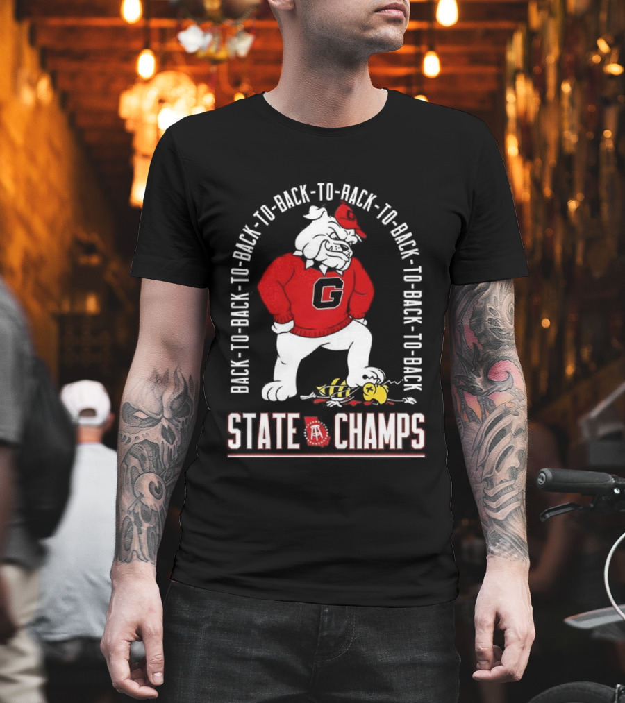 Georgia Bulldogs Vs Georgia Tech Yellow Jackets Back-to-Back-to-Back State Champs T-Shirt