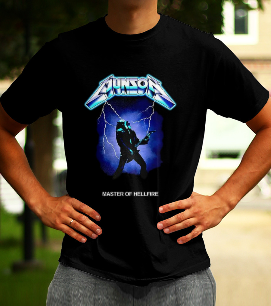 Munson Master Of Hellfire Dungeons And Dragons X Stranger Things Electric Guitar Lightning T-Shirt