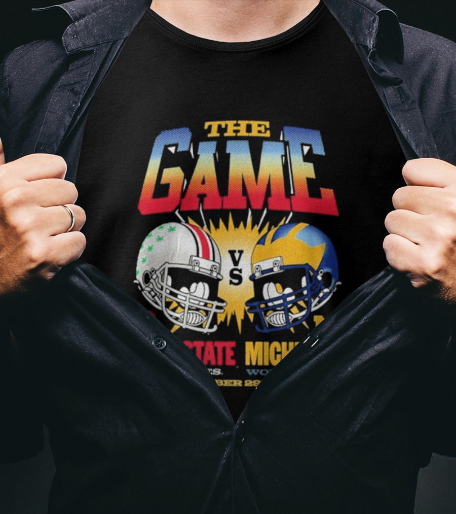 Ohio State Buckeyes Vs Michigan Wolverines The Game November 29th 2025 Helmet Rivalry Showdown T-Shirt