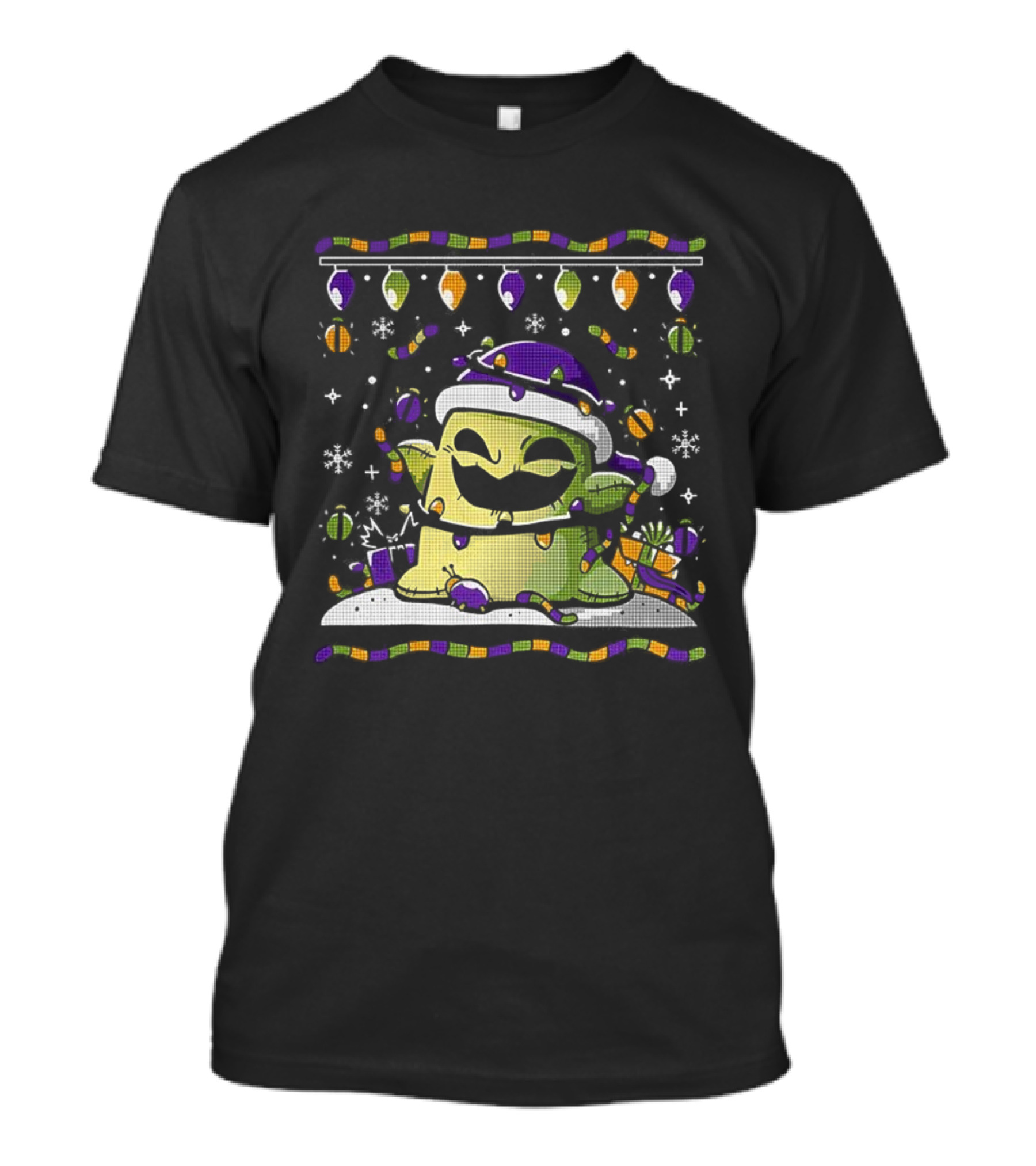 Oogie Boogie Santa Hat Ugly Christmas Lights Snowflakes T-Shirt