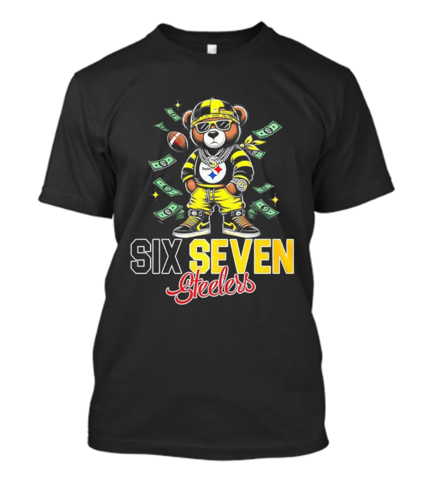 Pittsburgh Steelers Teddy Bear Gangster Six Seven Football Money T-Shirt