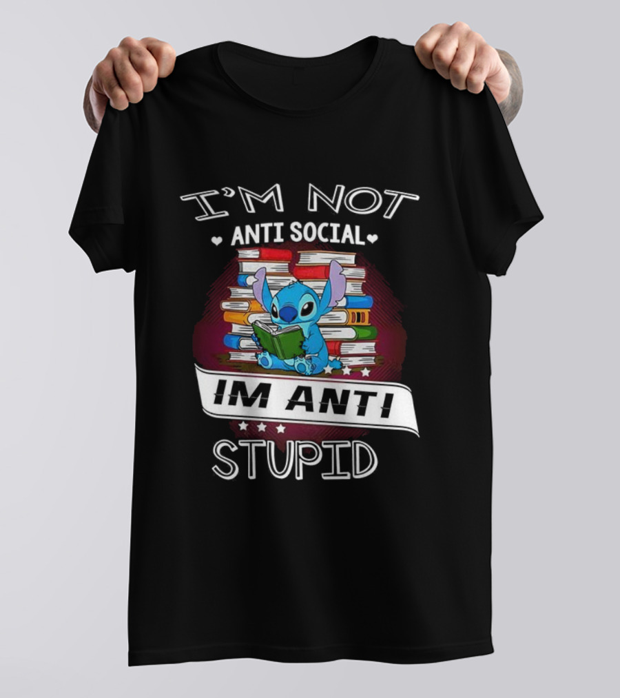 I'm Not Anti Social I'm Anti Stupid Stitch Reading Book T-Shirt