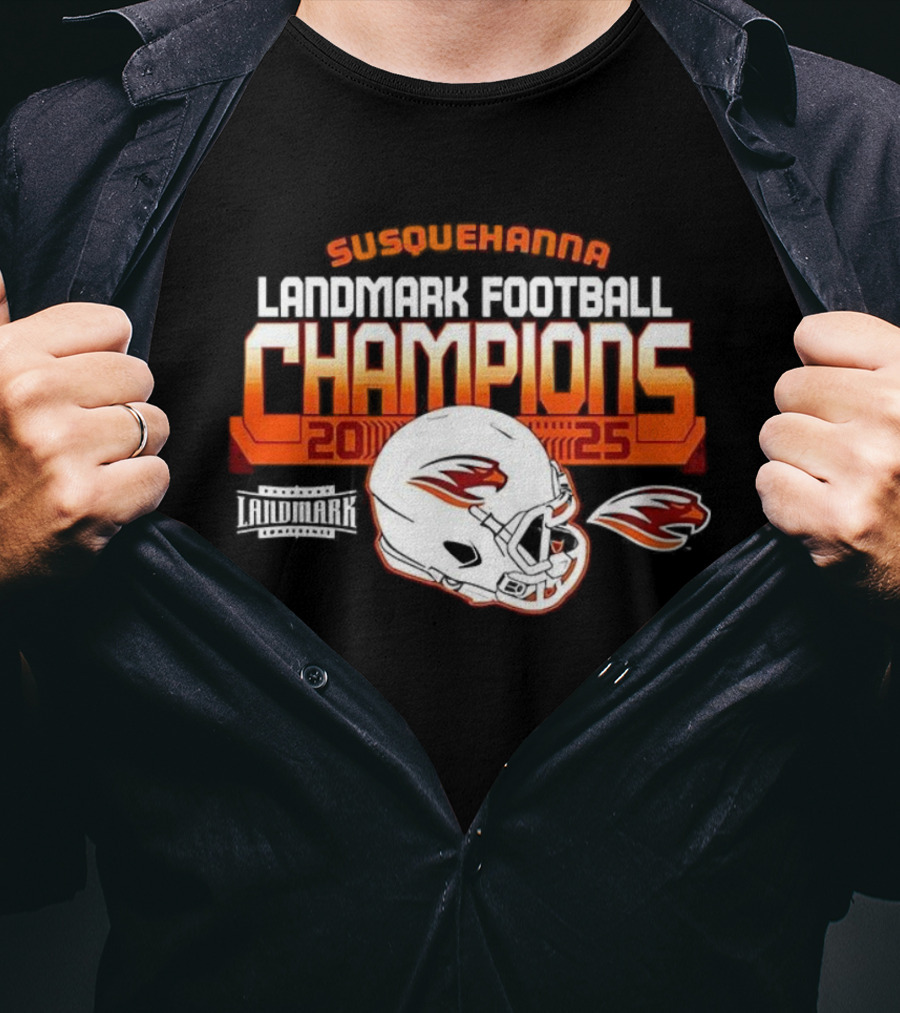 Susquehanna River Hawks Landmark Football Champions 2025 Helmet T-Shirt