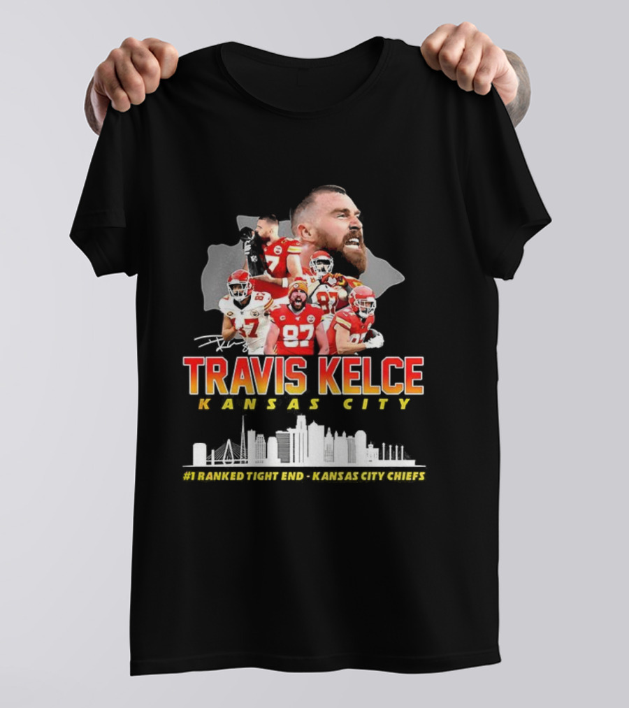 Travis Kelce Kansas City Chiefs Football Number 87 Signature Tee T-Shirt