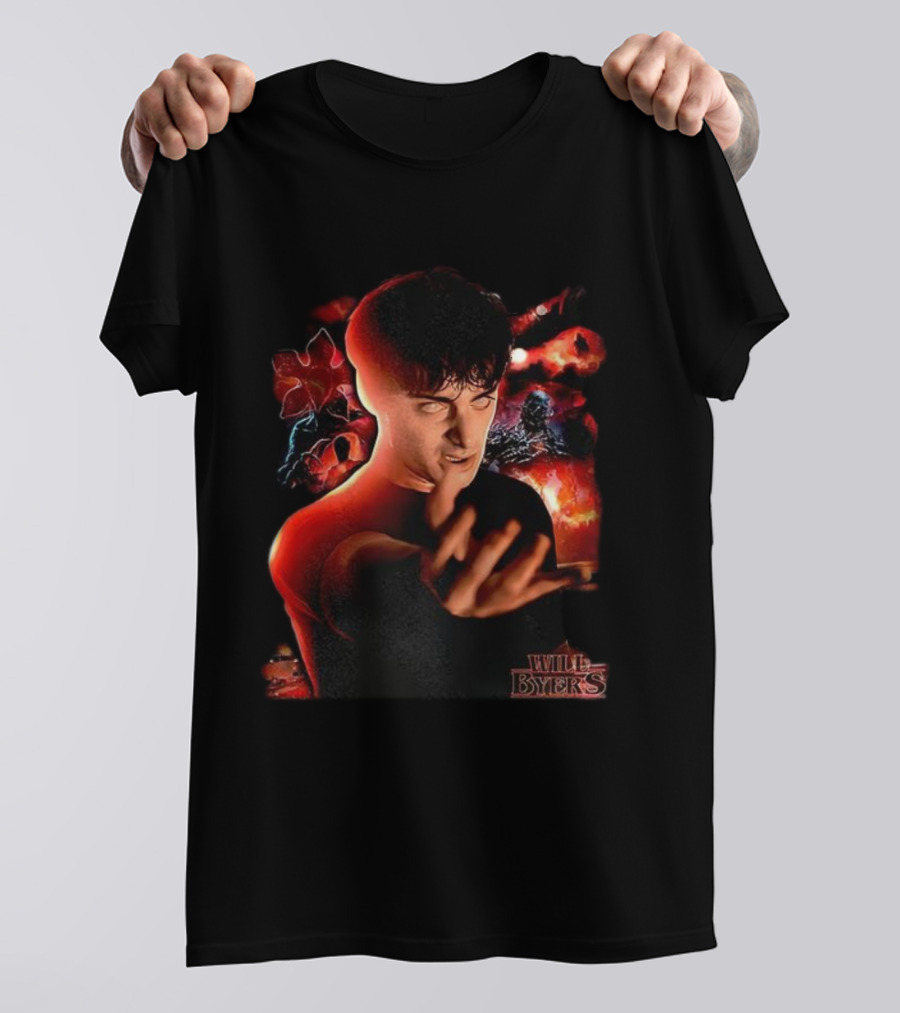 Stranger Things Will Byers Character Dark Red Fiery Background T-Shirt