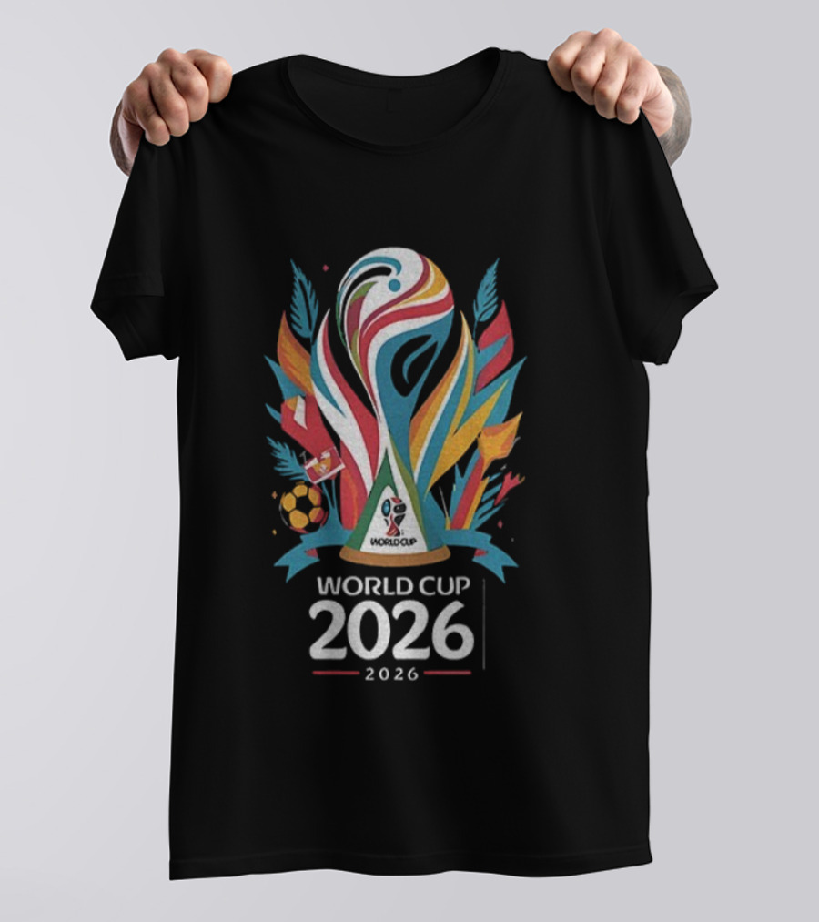 World Cup 2026 Soccer Trophy Logo Colorful Leaves Design T-Shirt
