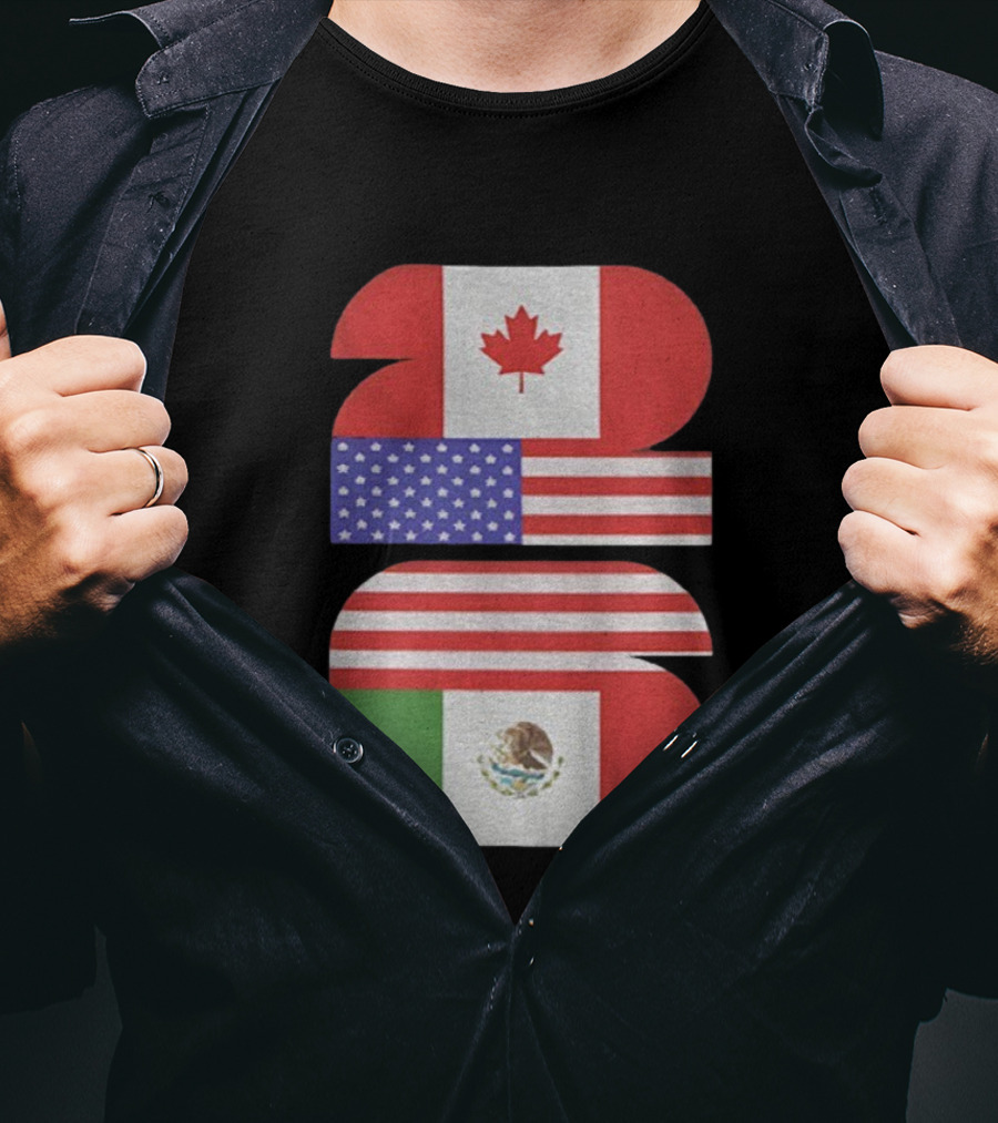 World Cup 2026 USA Canada Mexico Flag Design T-Shirt