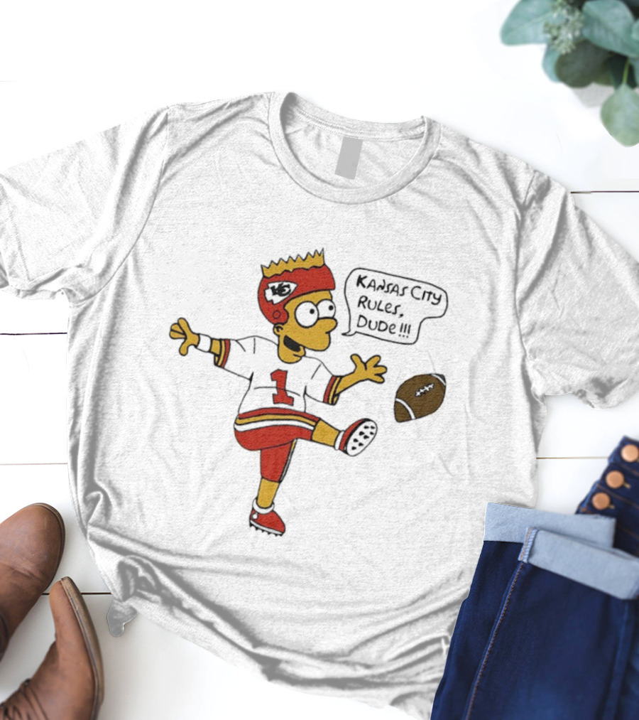 Bart Kansas City Chiefs Rules Dude Football Fan Kicking Fun T-Shirt