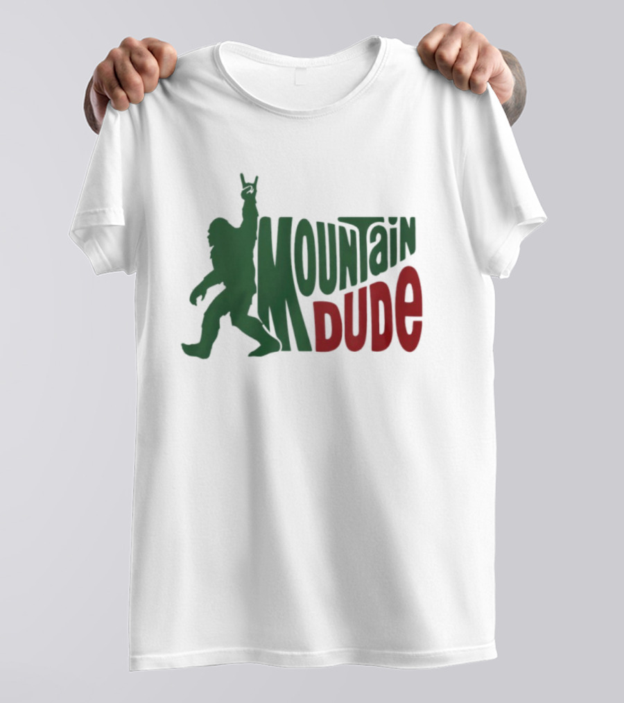 Bigfoot Mountain Dude Dark Green Silhouette With Red Text T-Shirt