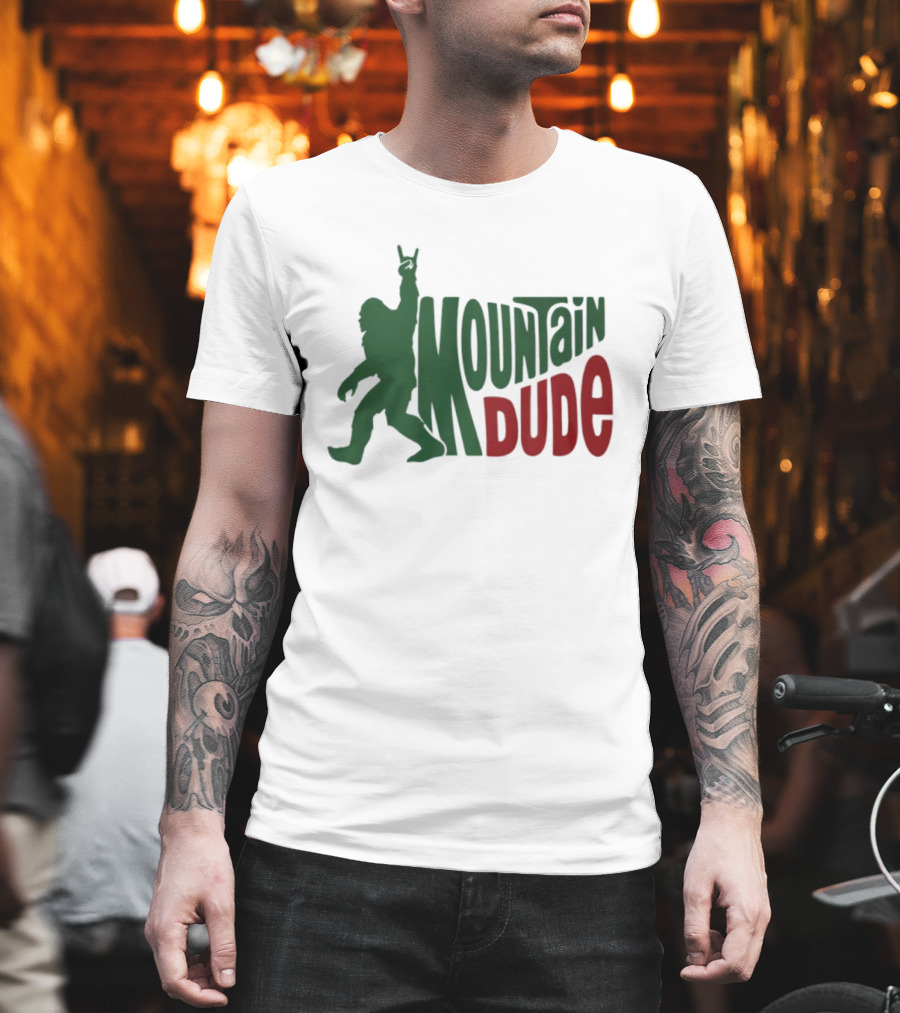 Bigfoot Mountain Dude Dark Green Silhouette With Red Text T-Shirt