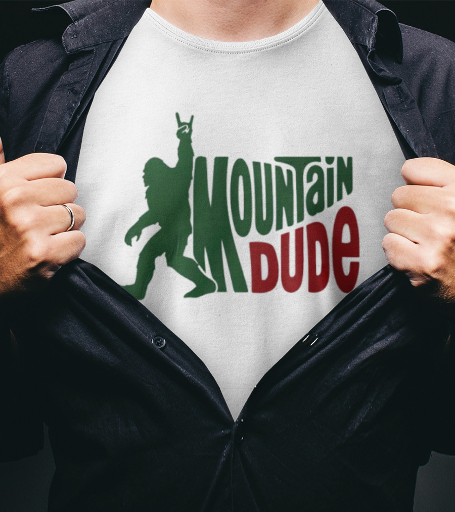 Bigfoot Mountain Dude Dark Green Silhouette With Red Text T-Shirt