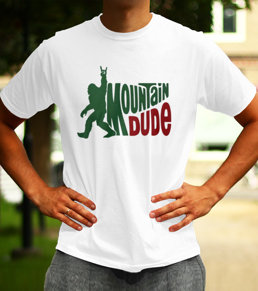 Bigfoot Mountain Dude Dark Green Silhouette With Red Text T-Shirt