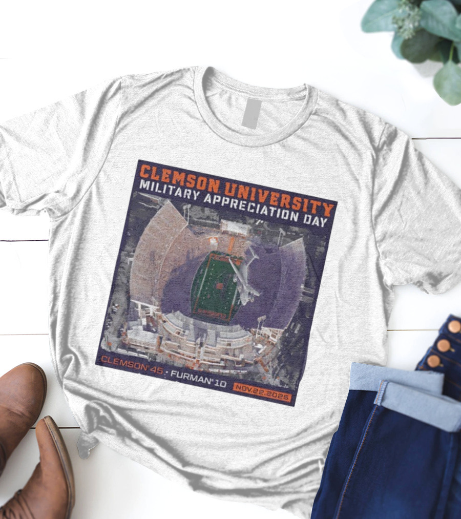 Clemson University Military Appreciation Day Game Nov 22 2025 Clemson 45 Furman 10 Stadium Aerial View T-Shirt