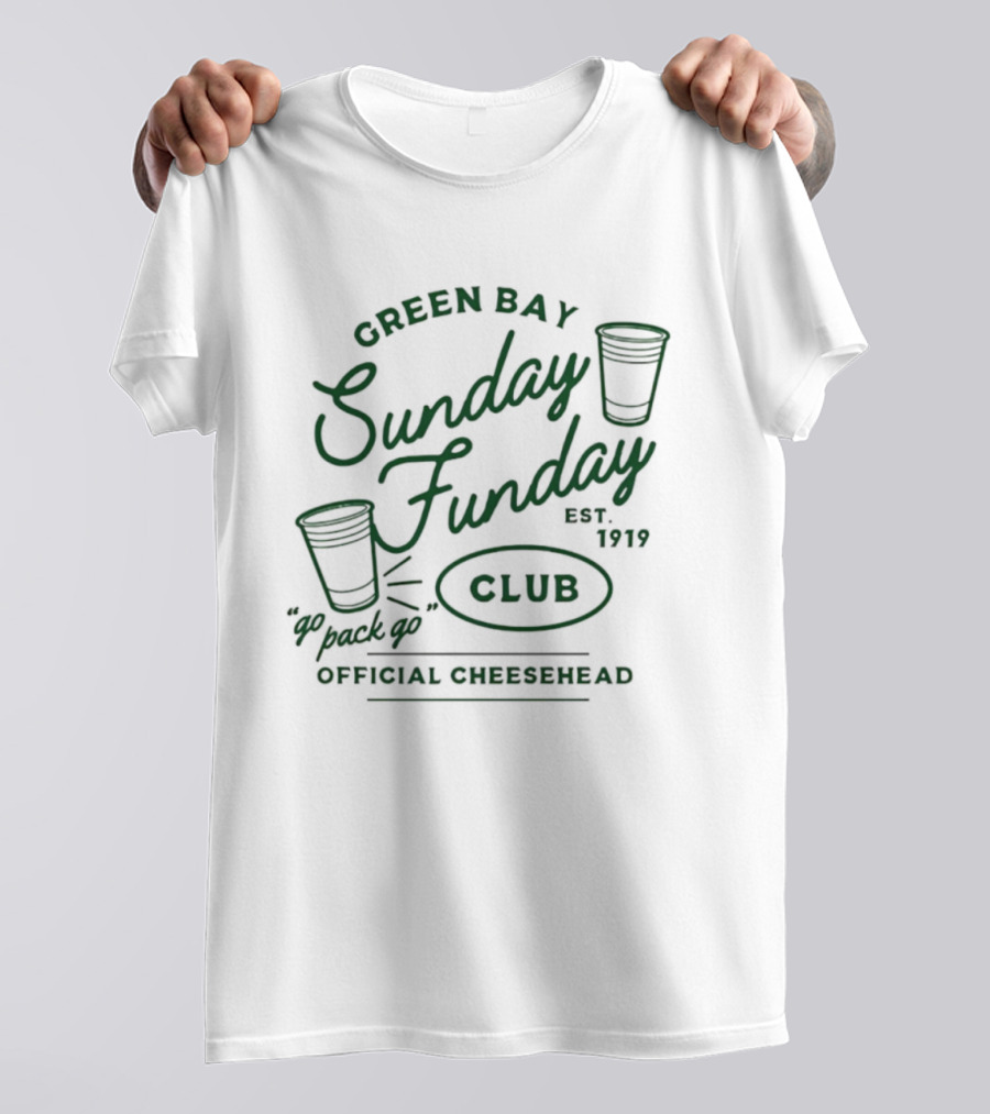 Green Bay Sunday Funday Established 1919 Official Cheesehead Pack Of Fun Club T-Shirt