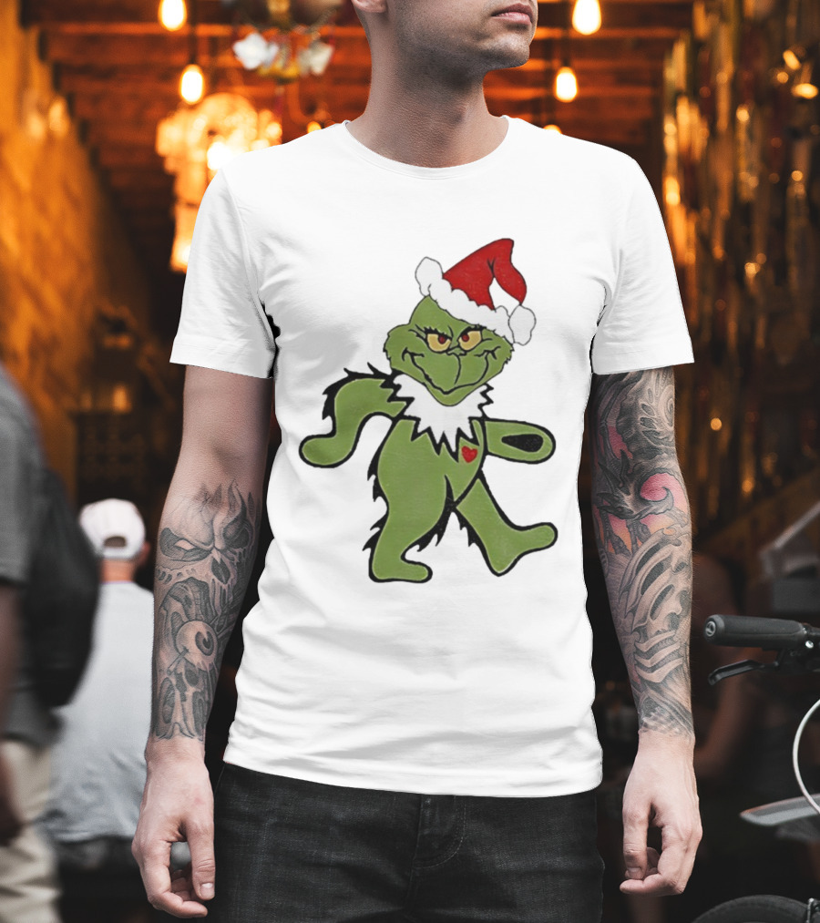 Grinch Wearing Santa Hat Dancing Bear Christmas T-Shirt