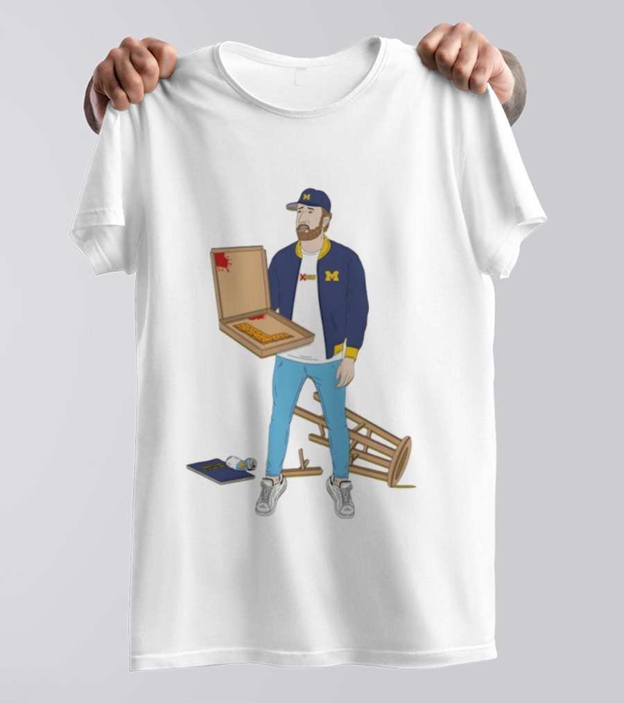 Michigan Wolverines XEN Connor Stali Jong 20-24 Cheat She Pizza Box Football Fan Outfit T-Shirt