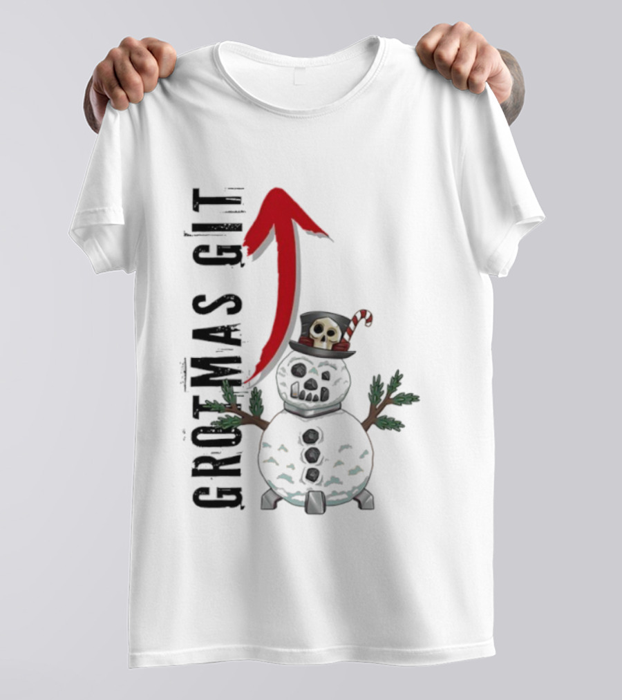 Red Gobbo Grotmas Git Snown Christmas Skull Snowman T-Shirt