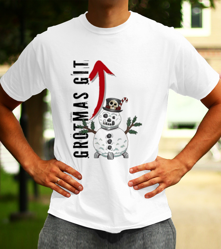 Red Gobbo Grotmas Git Snown Christmas Skull Snowman T-Shirt